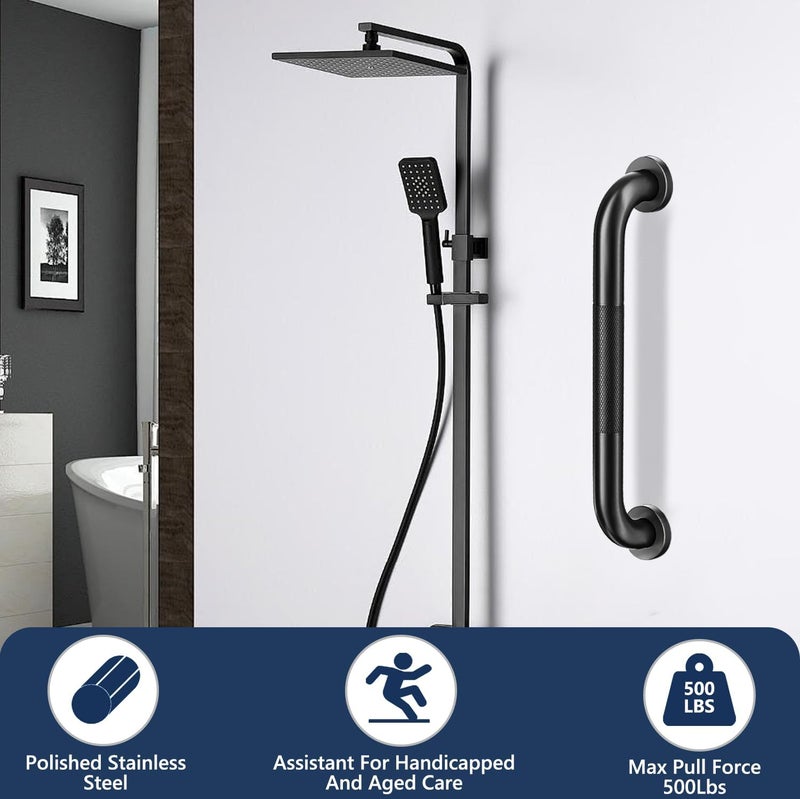 Conwithna 2 Pack Shower Grab Bars for Bathroom 16 Inch Black Stainless Steel Anti-Slip Knurled Grip Home Care Bath Handrail Safety Hand Rail Support for Showers Seniors Elderly Assist Handicap Bath Handle - Image 3